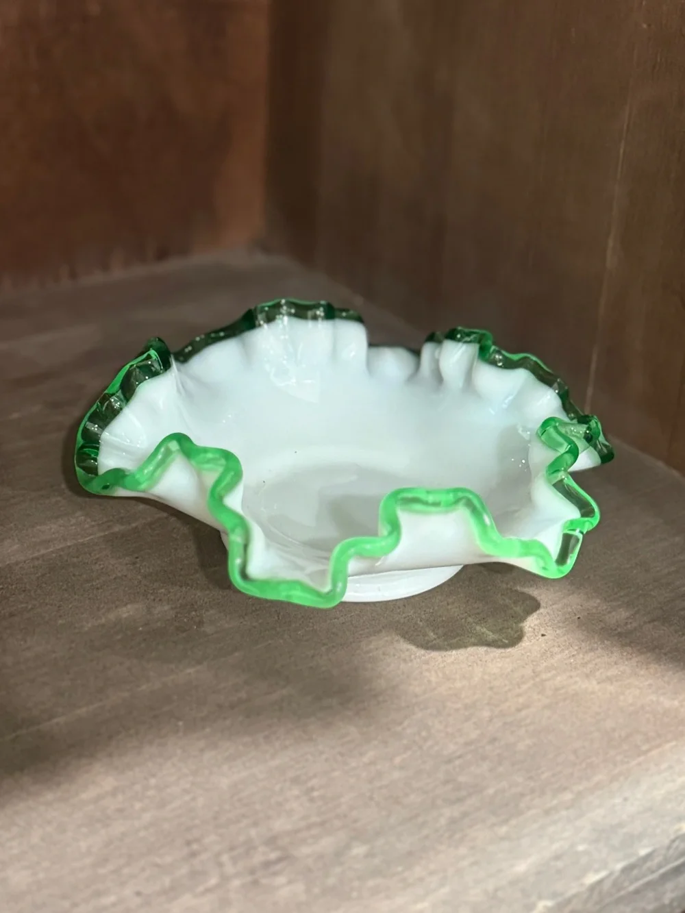 6” Fenton Emerald Creat Milk Glass Bowl Trinket Dish